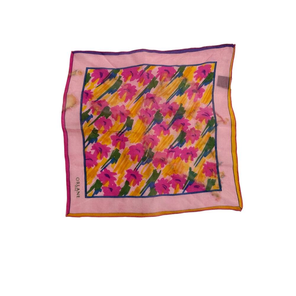 Vintage Orlane Paris Silk Scarf – Made in Italy – Pink Abstract Floral Print
